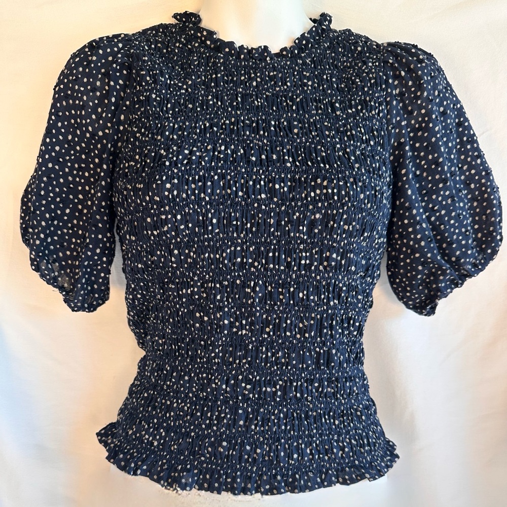 J. Crew Black and White Ruffled Puff Sleeve Blouse